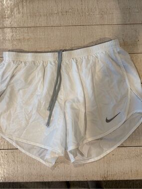 Nike Women’s White Athletic Shorts with Gray Drawcord - Large